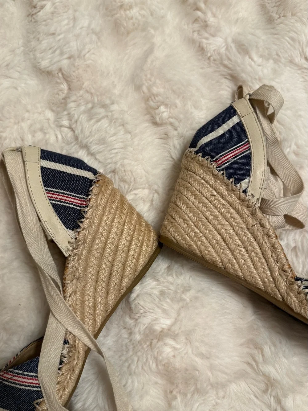 Sam Edelman Patsy Espadrille Lace-Up Wrap around wedge size 8 Fabric & Leather